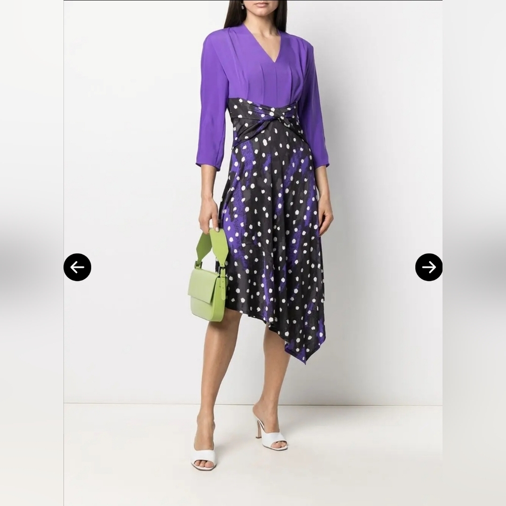 Diane Von Furstenberg Women's XS Doris Beltes Dress Purple Black Polka Dot
